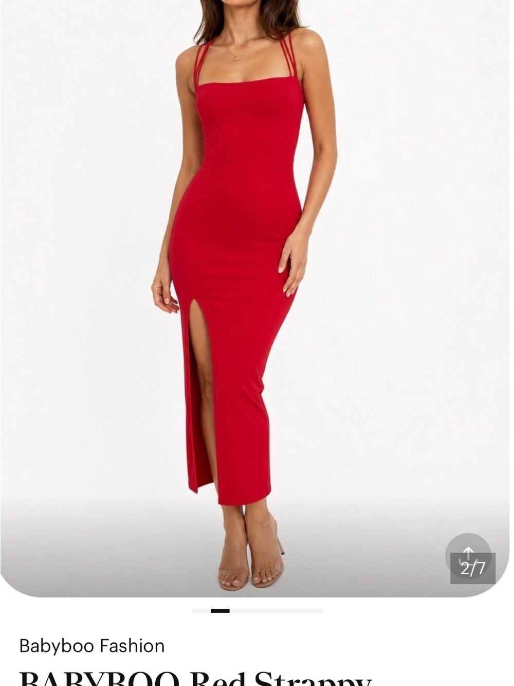 BABYBOO Red Strappy Midi Dress with Side Slit